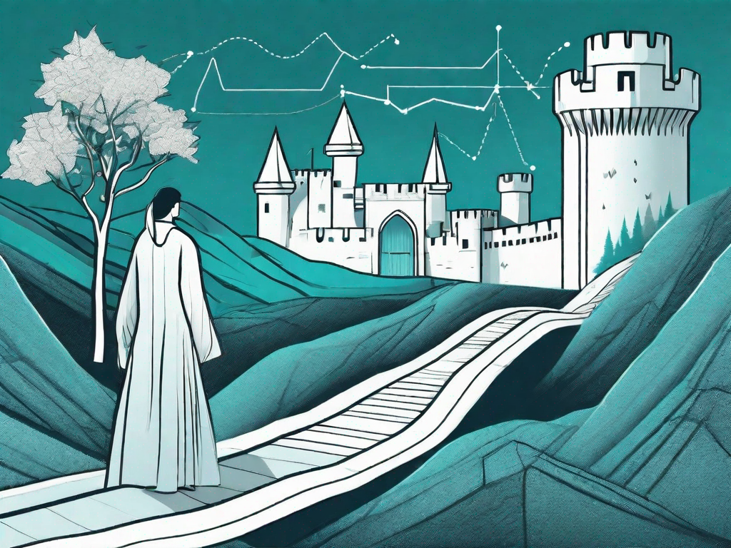 A winding path (representing the customer journey) leading to a castle (representing customer loyalty)