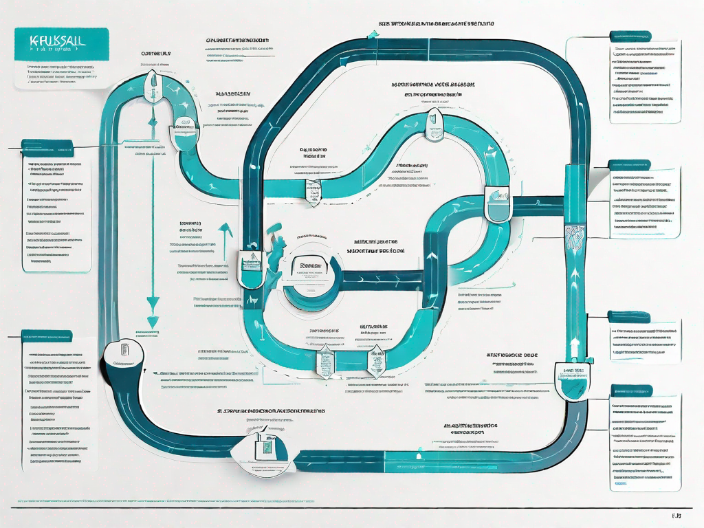 A customer journey map entwined with a stylized representation of the kruskal-wallis h test