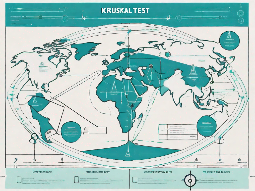 A symbolic customer journey map with various statistical graphs and a compass