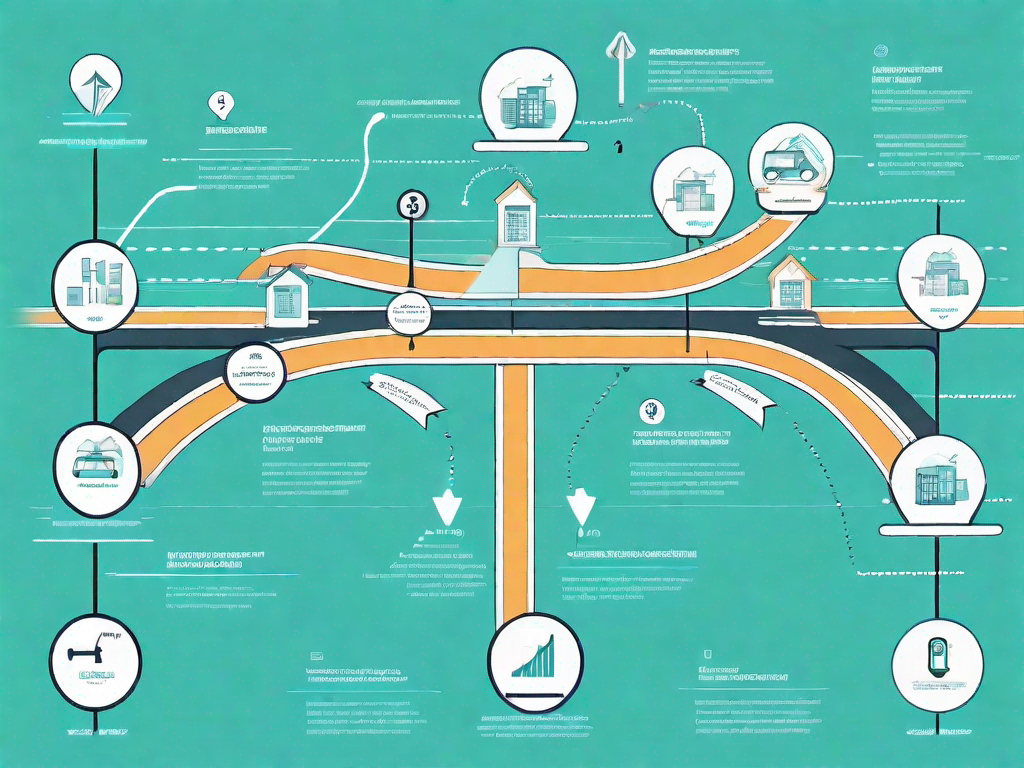 A roadmap with signposts representing different stages of the customer journey