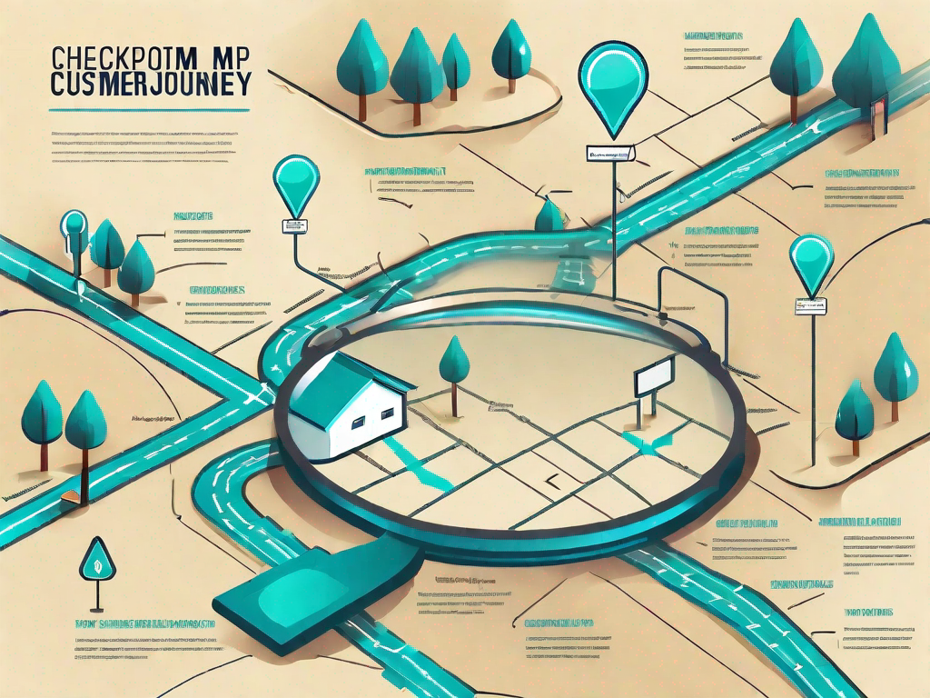 A road map with various checkpoints representing different stages of the customer journey