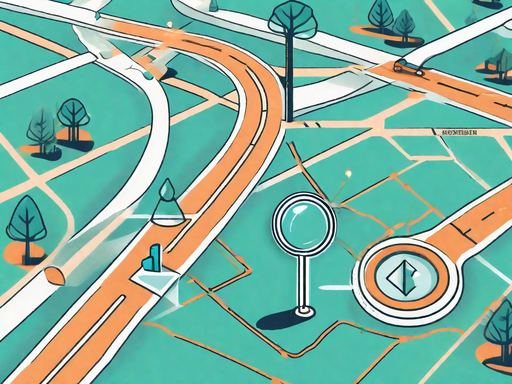 A road map with various checkpoints symbolizing the customer journey