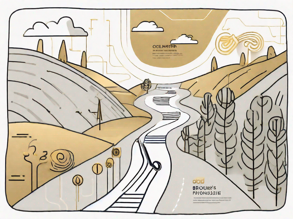 A winding path (representing the customer journey) with various post-purchase support tools like a telephone