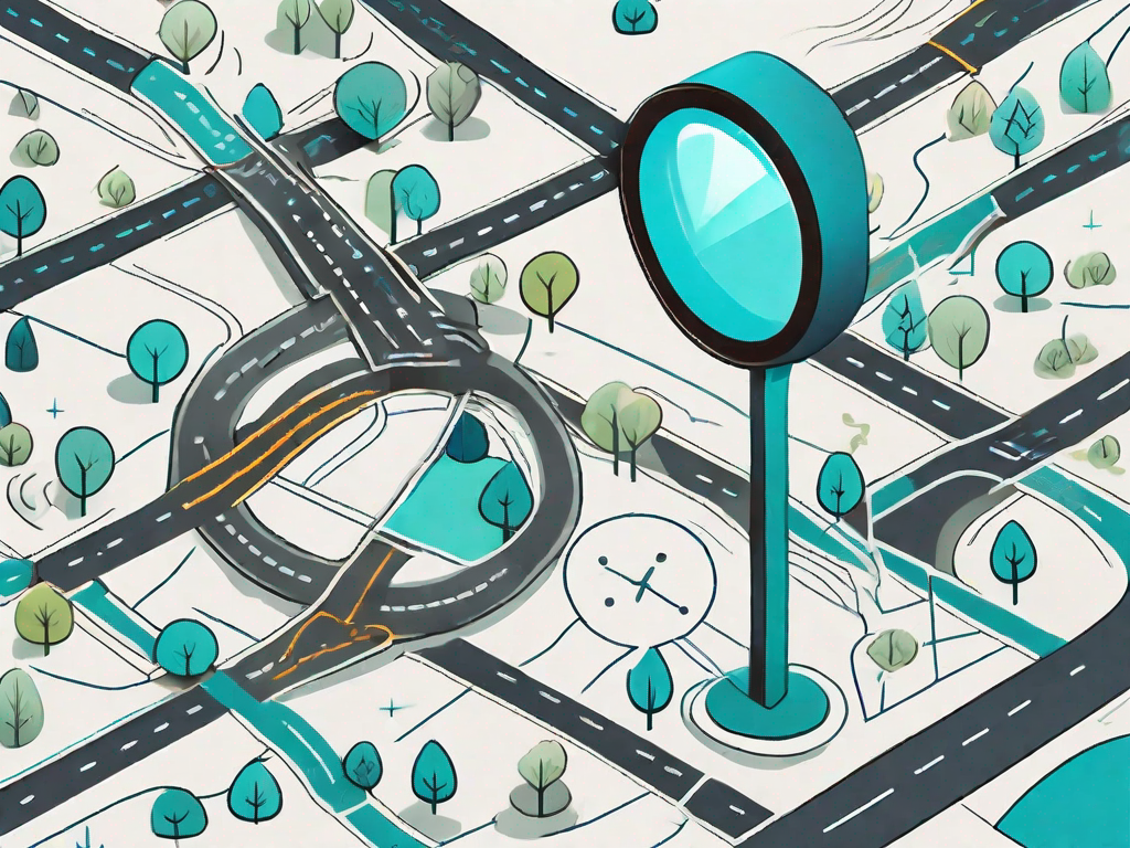 A road map with various checkpoints symbolizing the customer journey