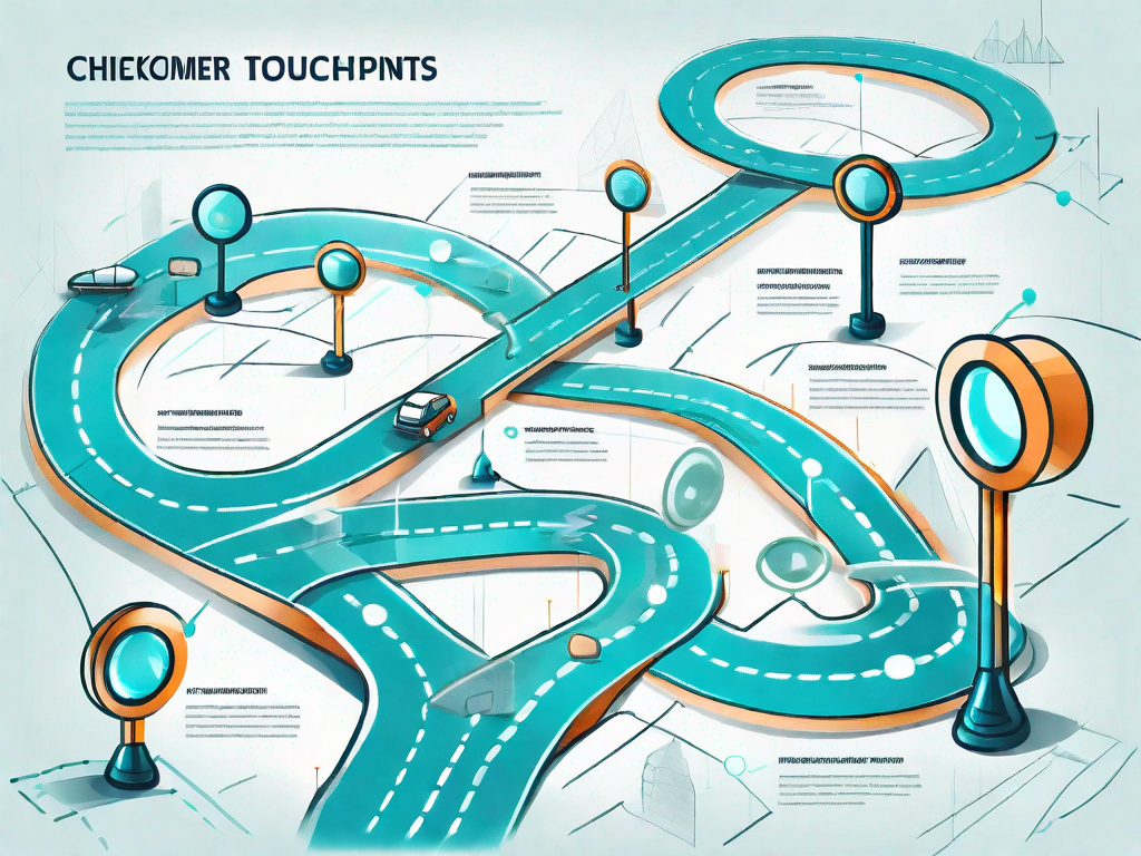 A roadmap with various checkpoints symbolizing customer touchpoints