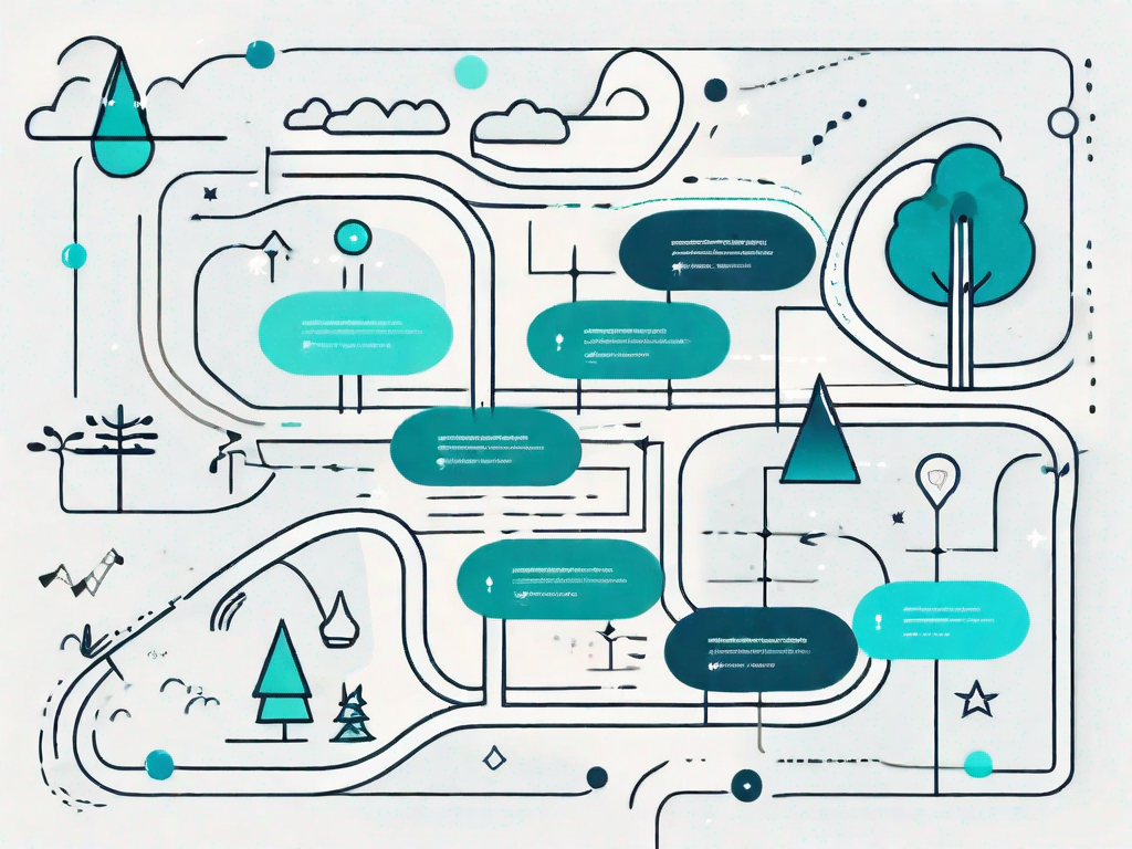 A winding path (representing the customer journey) with various checkpoints