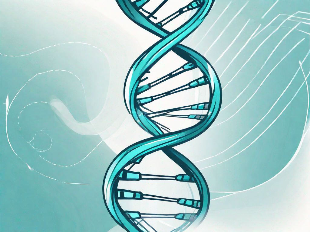 A dna double helix intertwined with a winding path