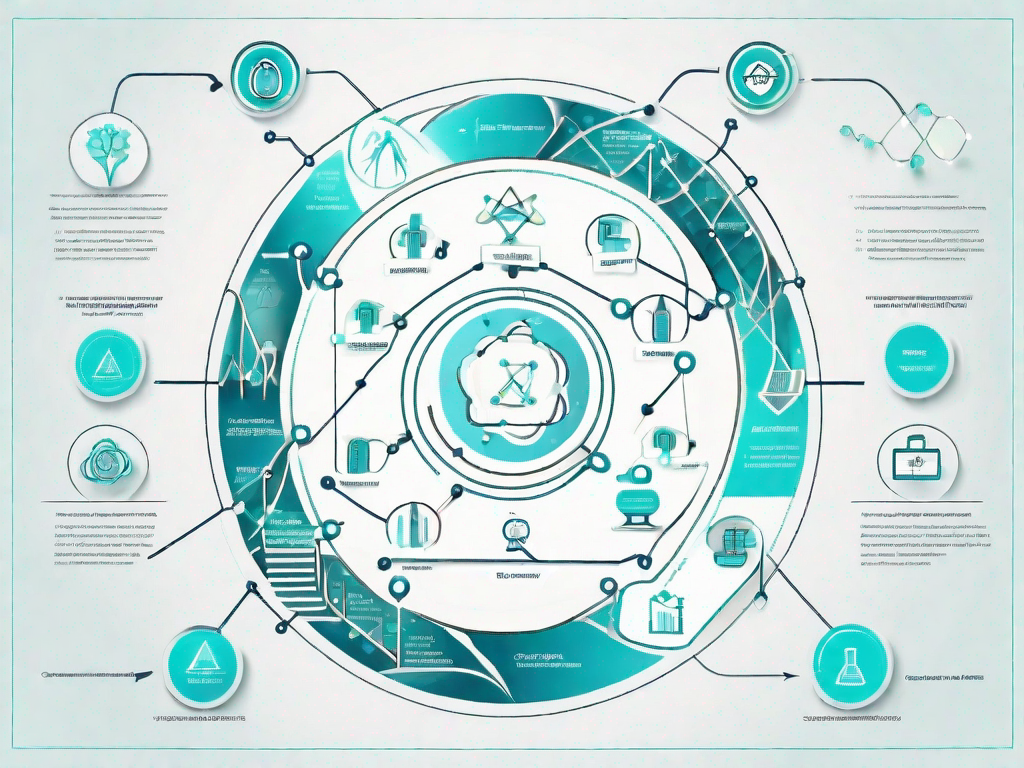 A symbolic customer journey path intertwined with dna strands