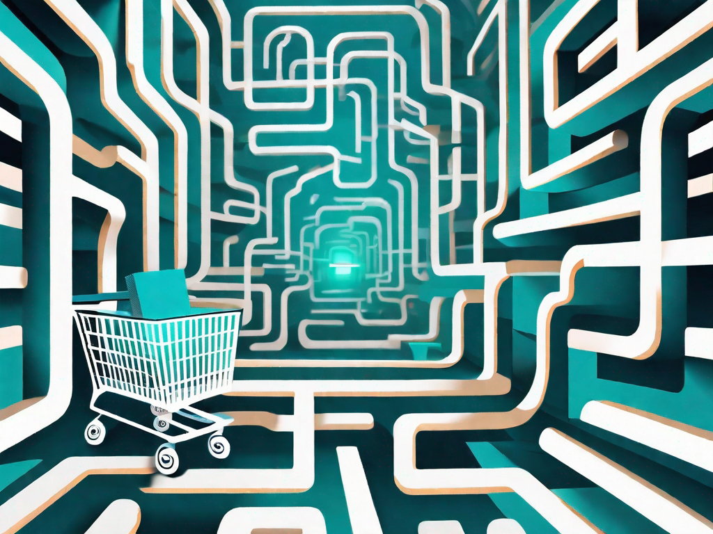 A shopping cart navigating through a complex maze