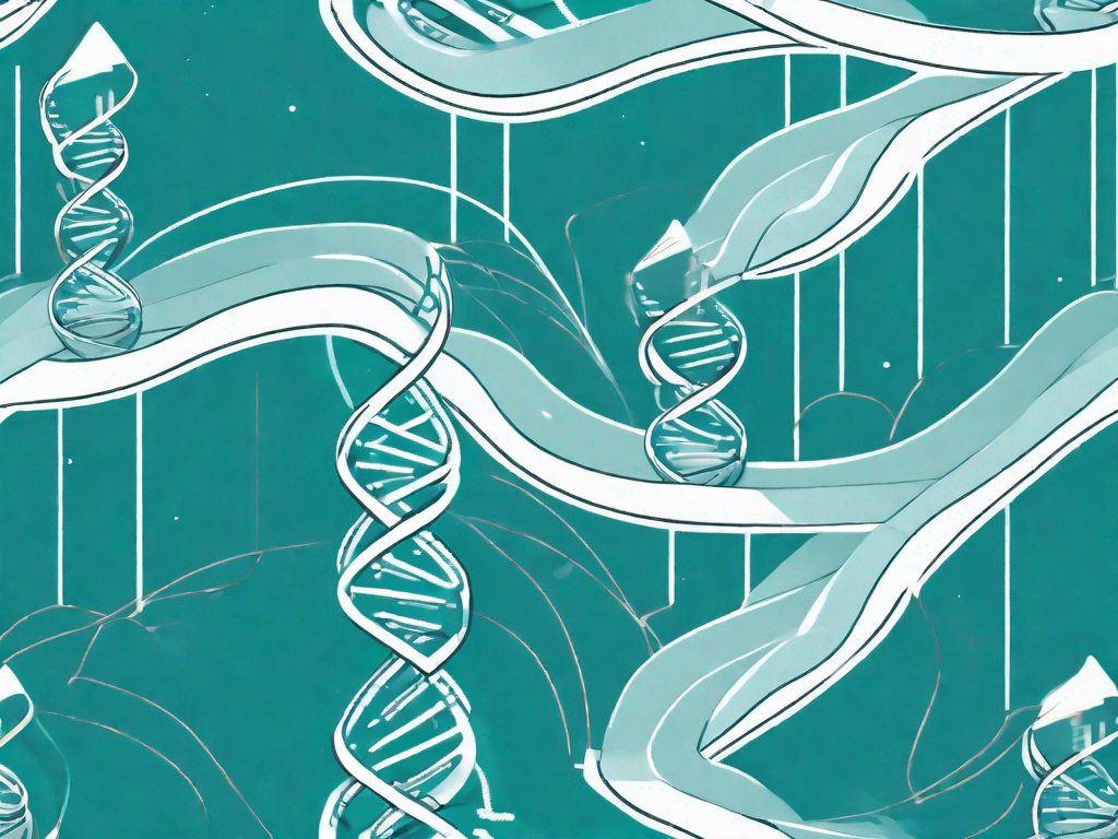 A winding path (representing the customer journey) with dna strands (symbolizing genetic algorithms) intertwined