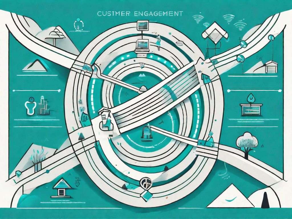 A winding path (representing the customer journey) that transforms into a dna helix (representing genetic algorithms)