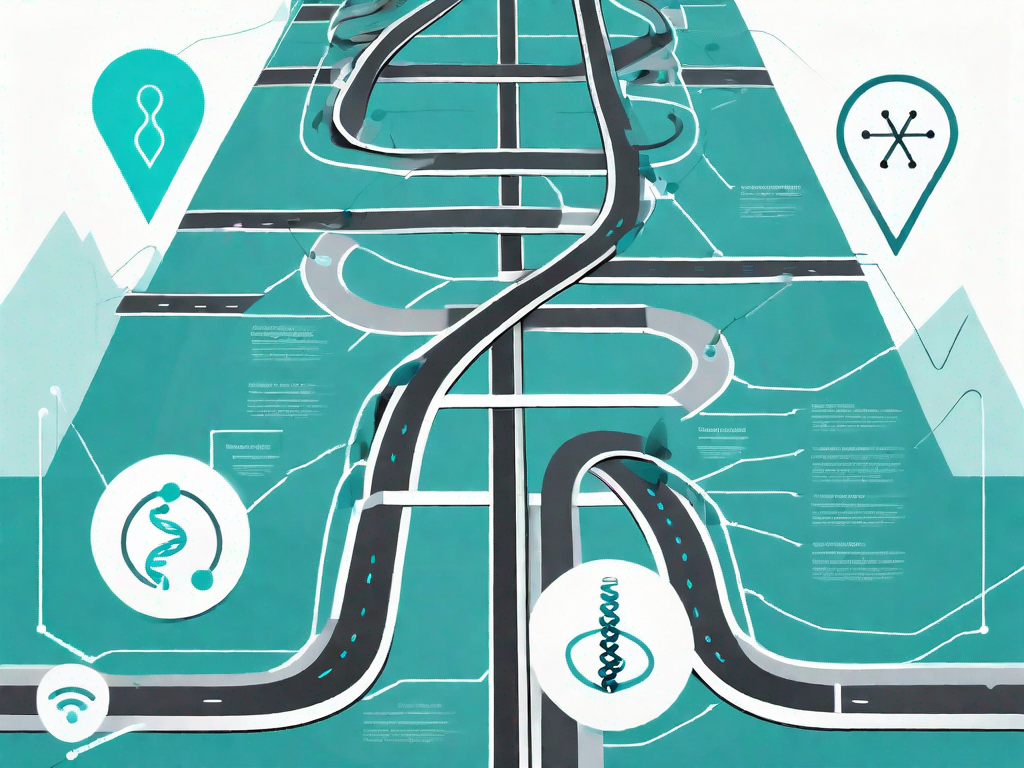 A road map with various points symbolizing the customer journey