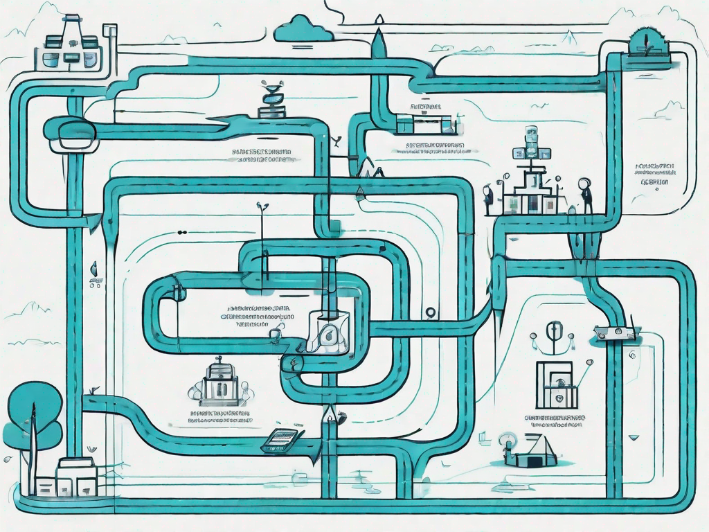 A labyrinthine journey map with various checkpoints