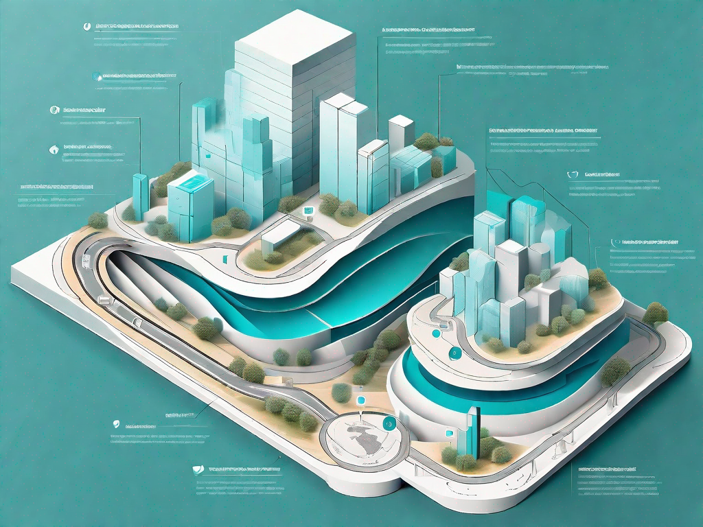 A 3d map showing different stages of a customer journey with a focus on the purchase phase