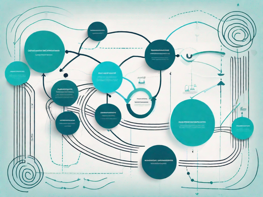 A symbolic journey path with various checkpoints representing different stages of customer interaction