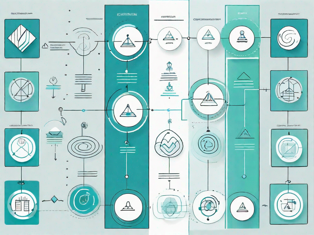 A symbolic journey path with various stages