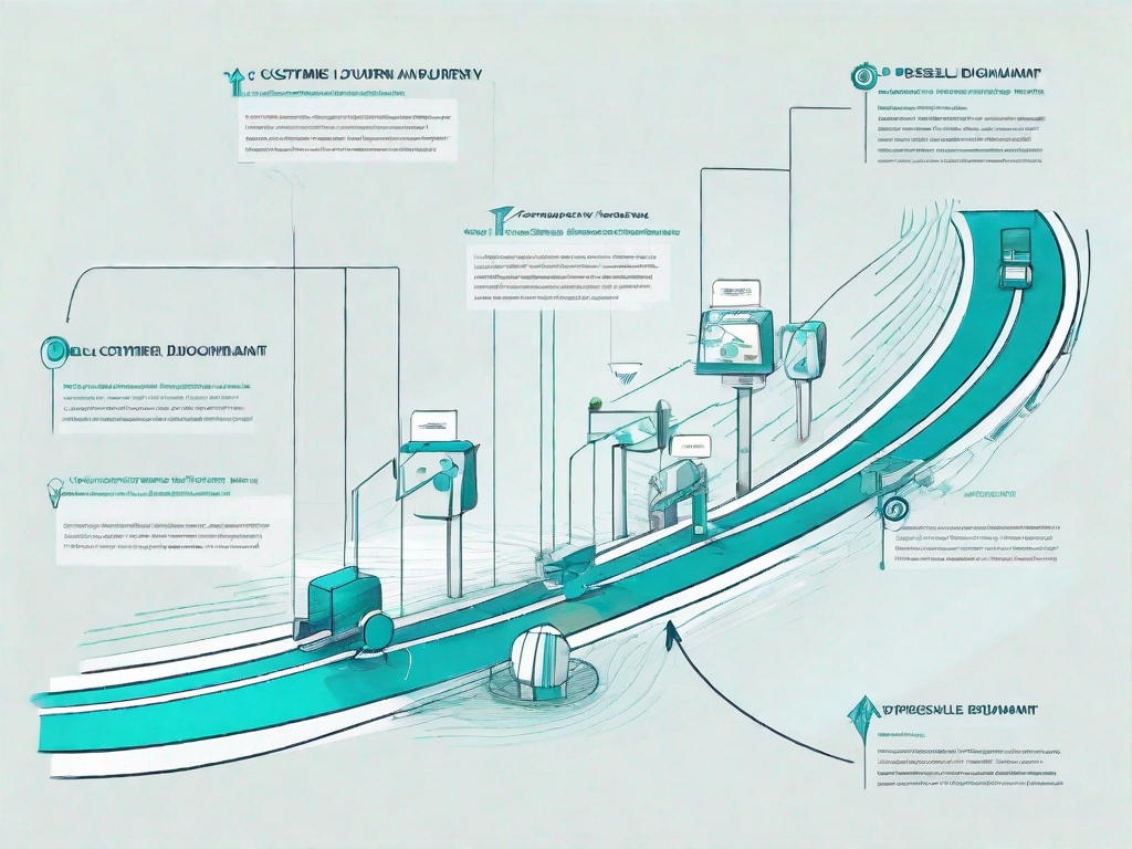 A symbolic customer journey path being analyzed and segmented by a large