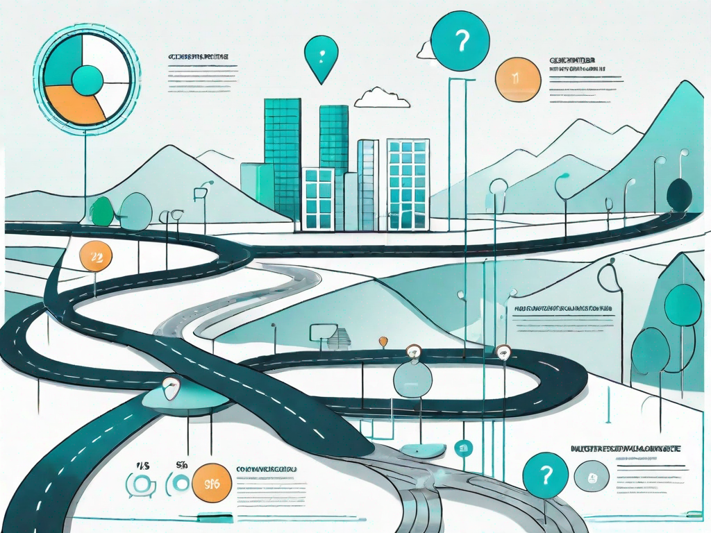 A road map with various checkpoints symbolizing the customer journey