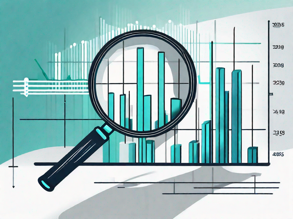 A magnifying glass hovering over a bar chart