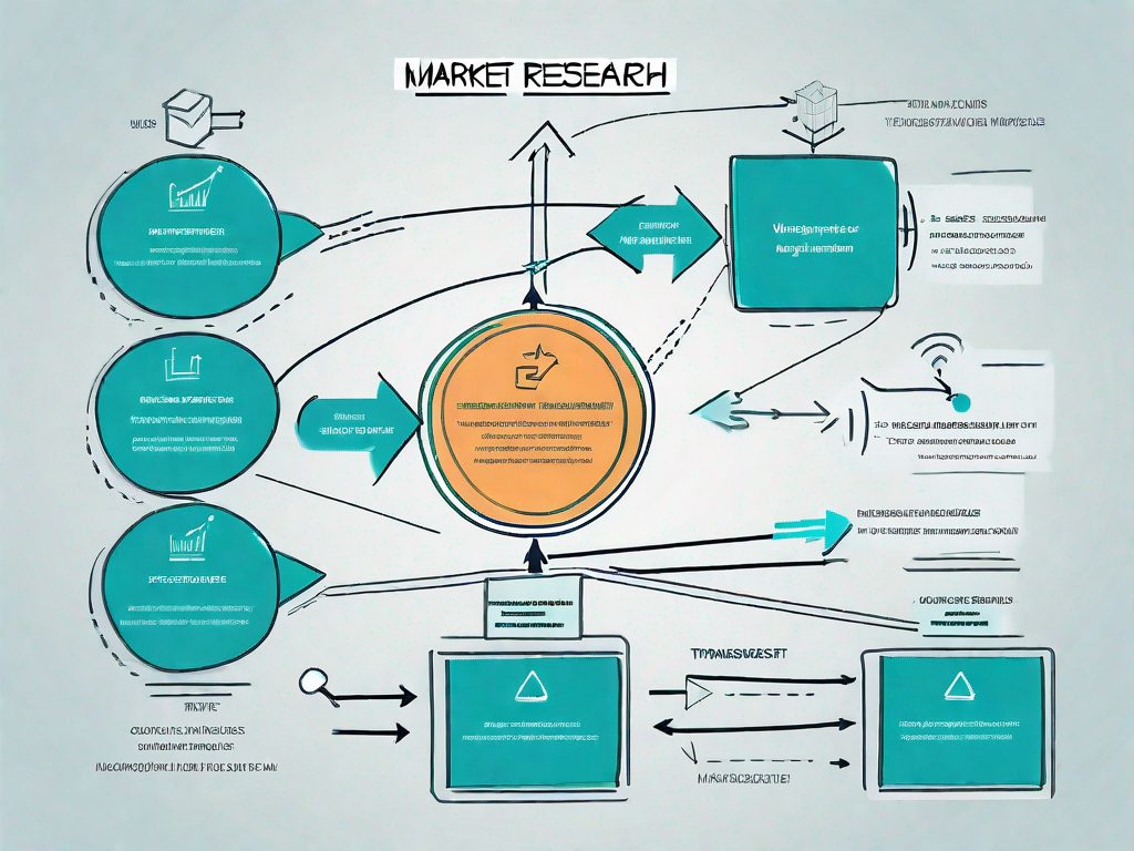 A flowchart with various stages of market research connected by arrows