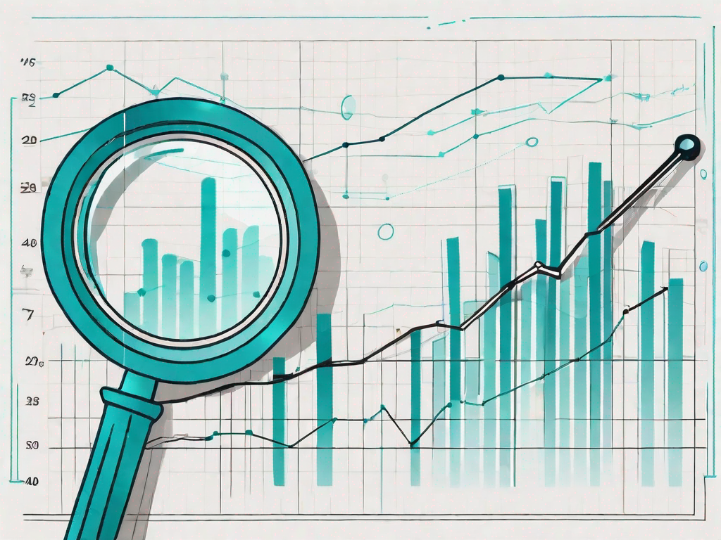 A magnifying glass hovering over a graph with various data points