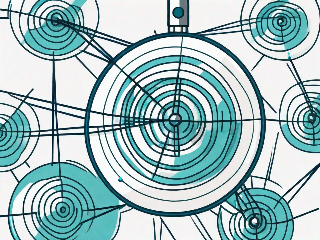 A magnifying glass focusing on a series of interconnected nodes