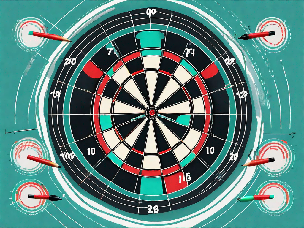 A dart board with darts landing in different areas