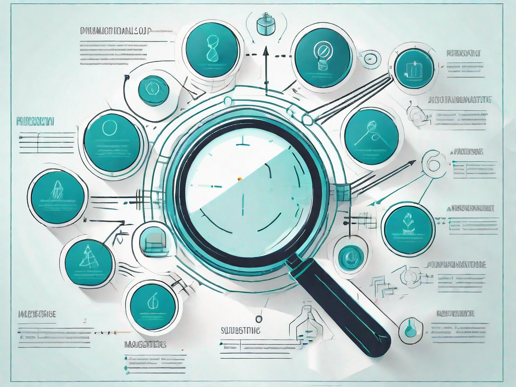 A magnifying glass focusing on a complex flowchart