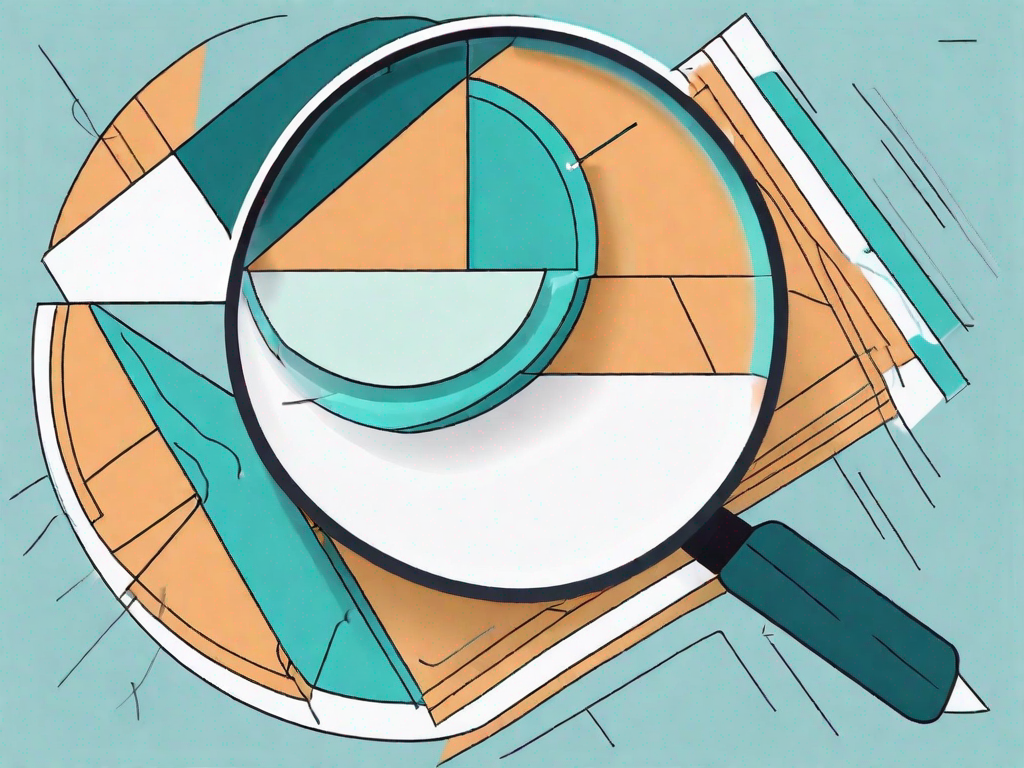 A magnifying glass highlighting the gap between two segments on a pie chart to represent the process of gap analysis in customer segmentation