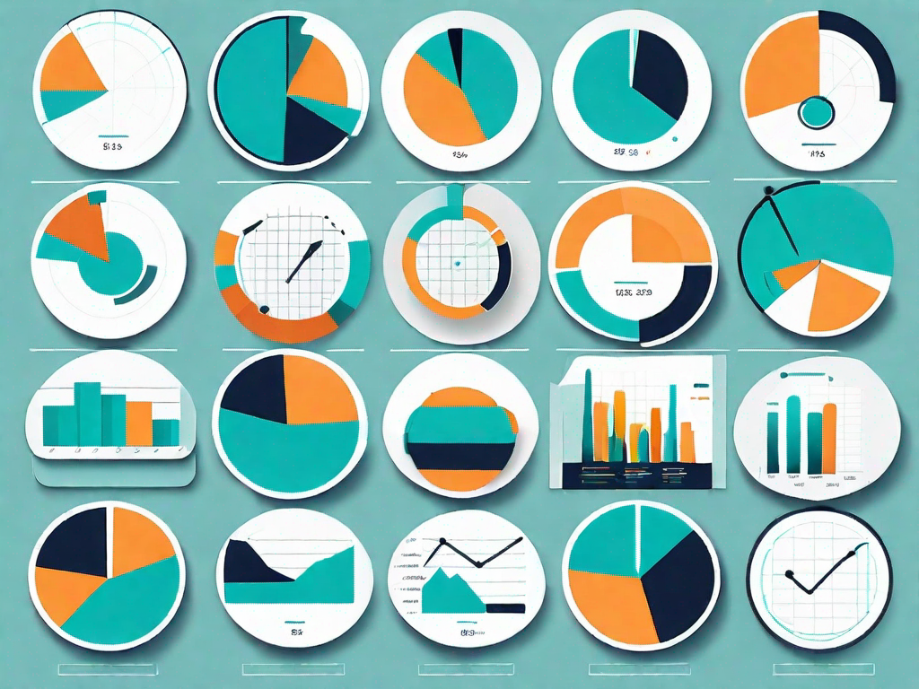 Various colored pie charts and bar graphs representing different customer segments