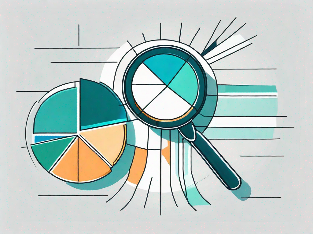 A magnifying glass hovering over different colored segments of a pie chart