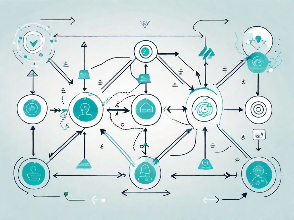 A data flow diagram with various abstract symbols representing different customer demographics