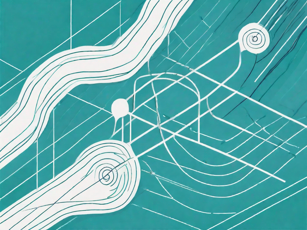 A symbolic path with critical points connected by lines (representing the critical path analysis) leading towards a target (representing the customer targeting)