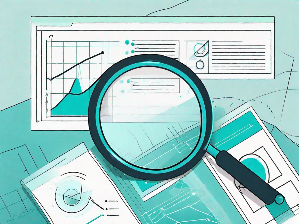 A magnifying glass hovering over a survey form and a feedback chart