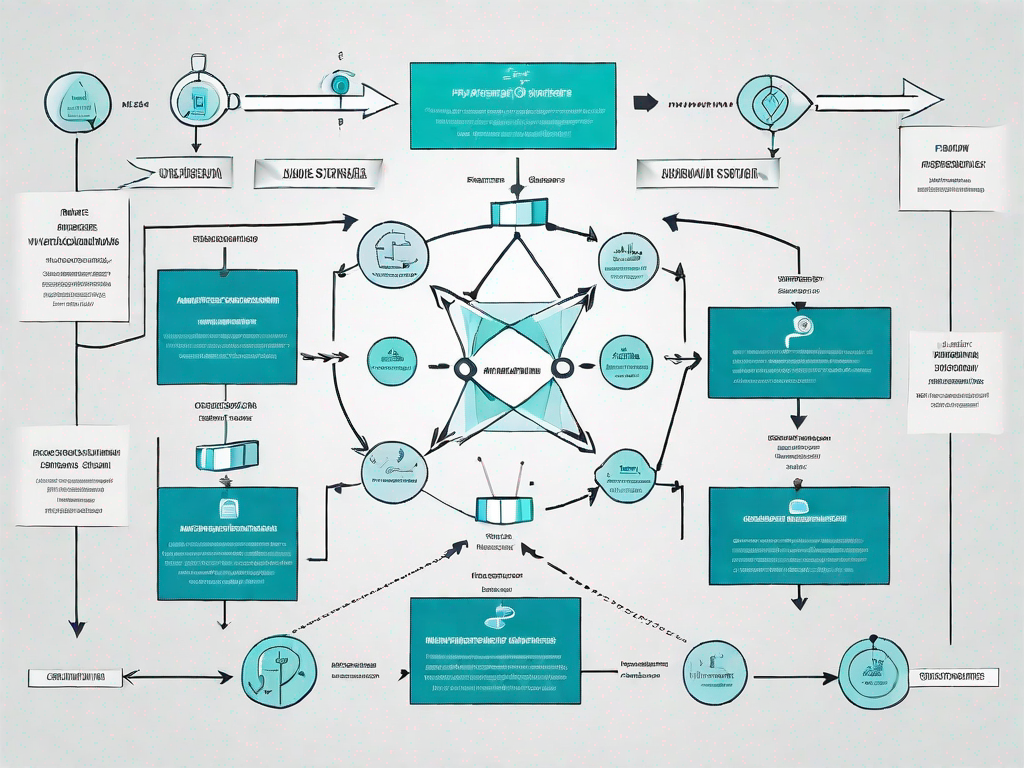 A flowchart with various symbols representing different stages of a process