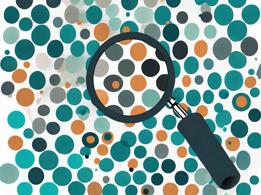 A magnifying glass hovering over several colored dots representing diverse focus groups on a map