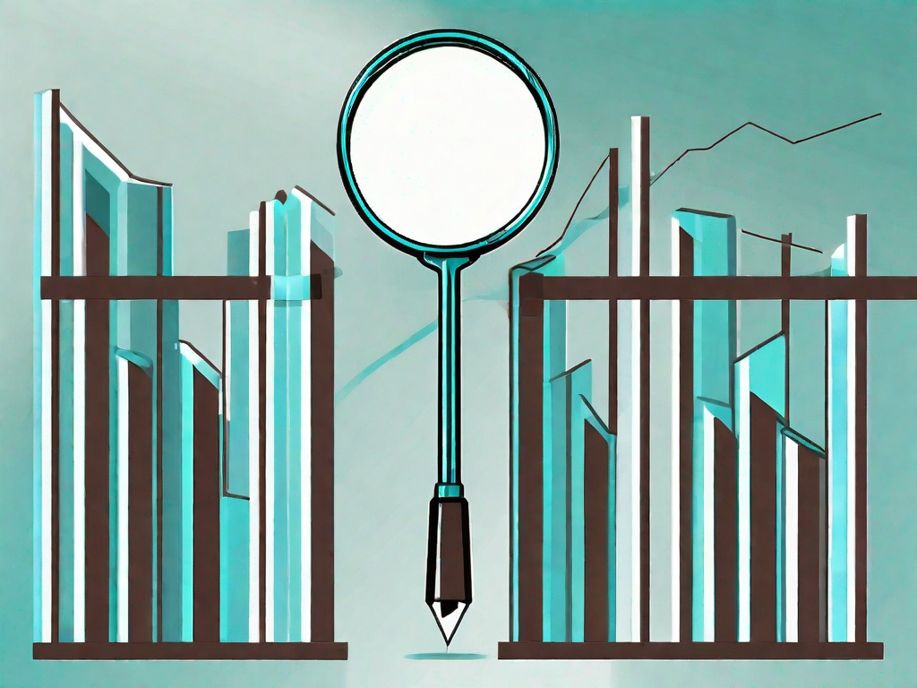 A magnifying glass examining the gap between two bars on a graph