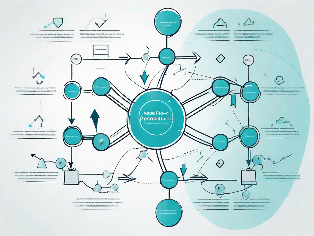 A data flow diagram with various interconnected nodes and arrows