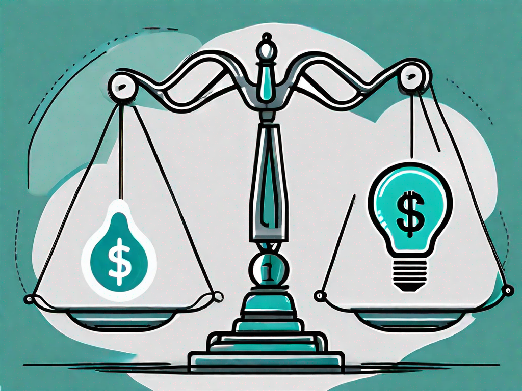 A balanced scale with a dollar sign on one side and a light bulb (representing an idea or proposition) on the other