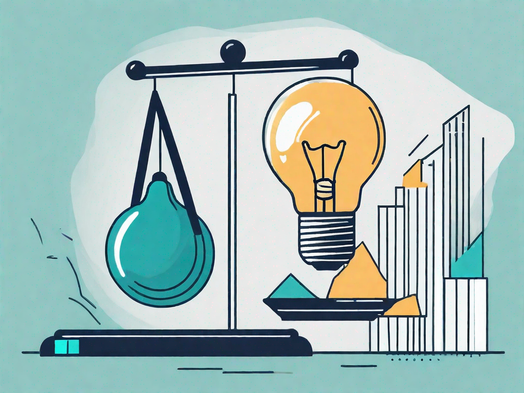 A scale balancing a light bulb (symbolizing an idea or value proposition) and a benchmarking tool