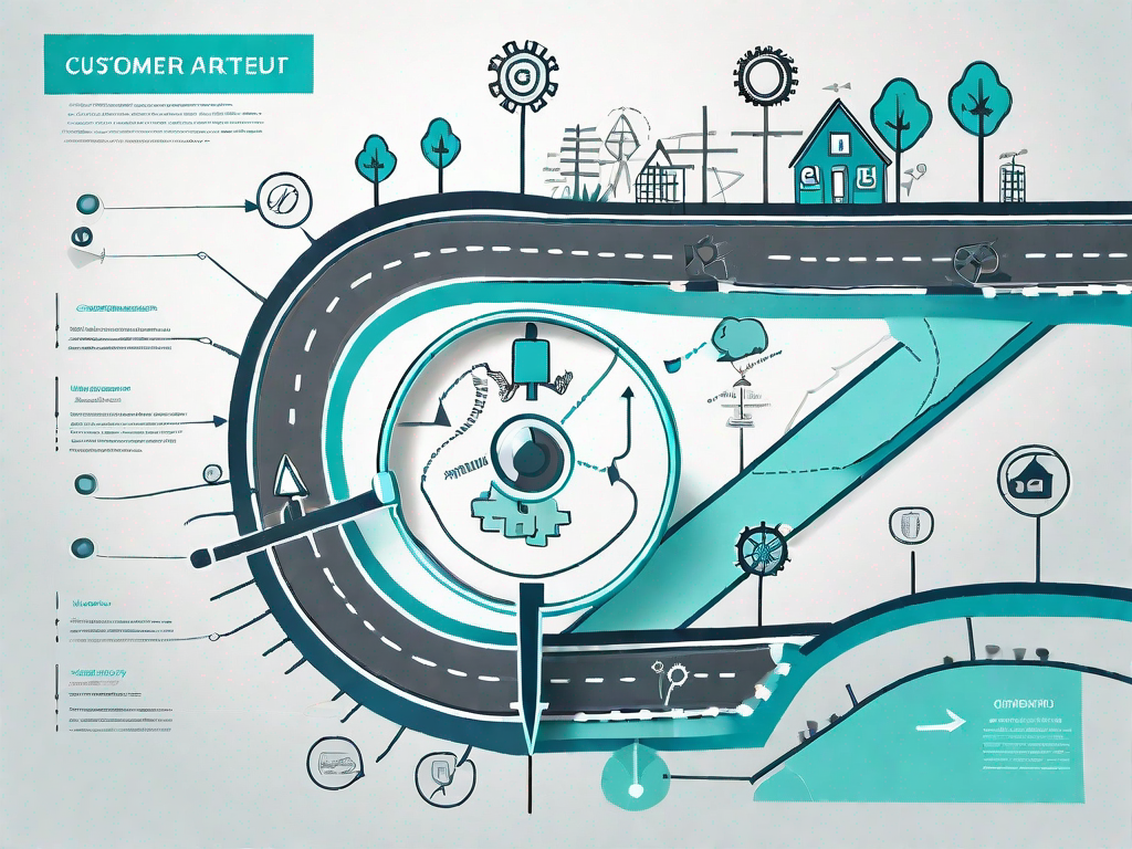 A roadmap with various signposts representing different customer journey stages