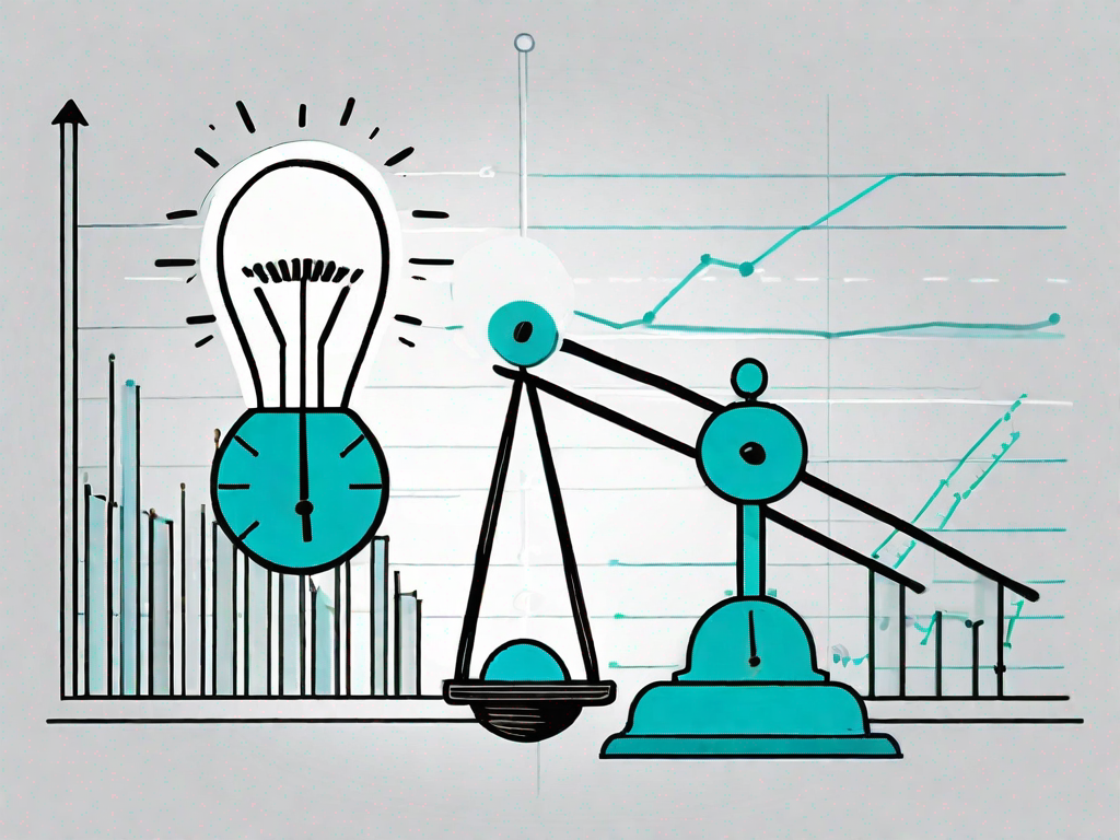 A set of scales balancing a lightbulb (representing an idea or value proposition) and a graph chart (representing regression analysis)