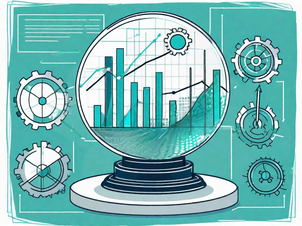 A crystal ball showcasing various graphs and charts indicating future trends