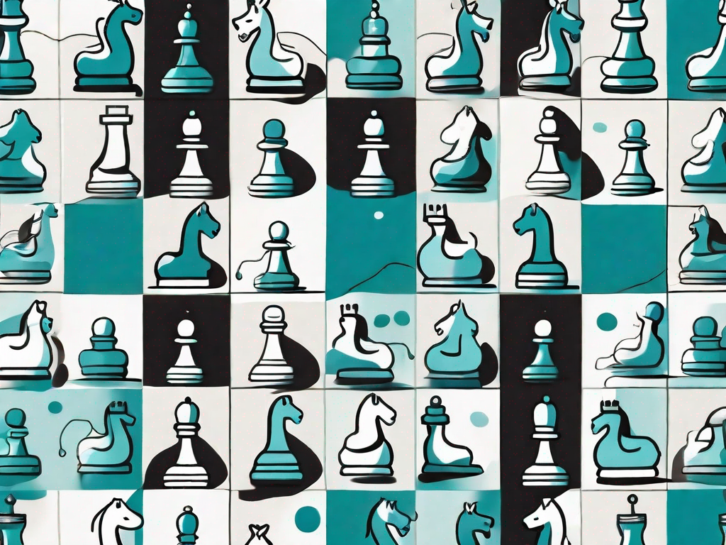 A chessboard with different types of chess pieces representing various business strategies