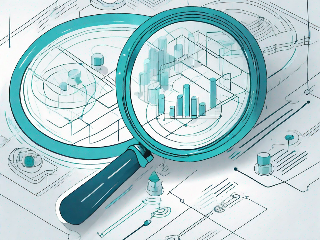 A magnifying glass hovering over a structured flowchart