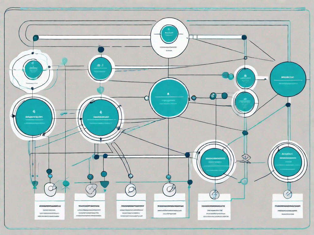 A data flow diagram with various interconnected nodes representing different aspects of setting sales targets