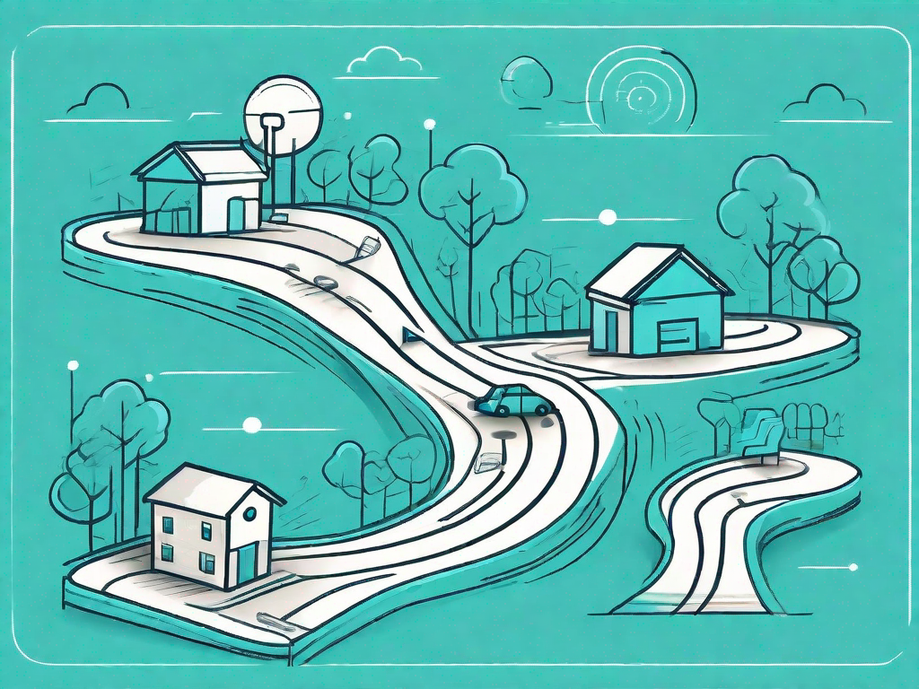 A roadmap with various stops symbolizing different stages of customer journey