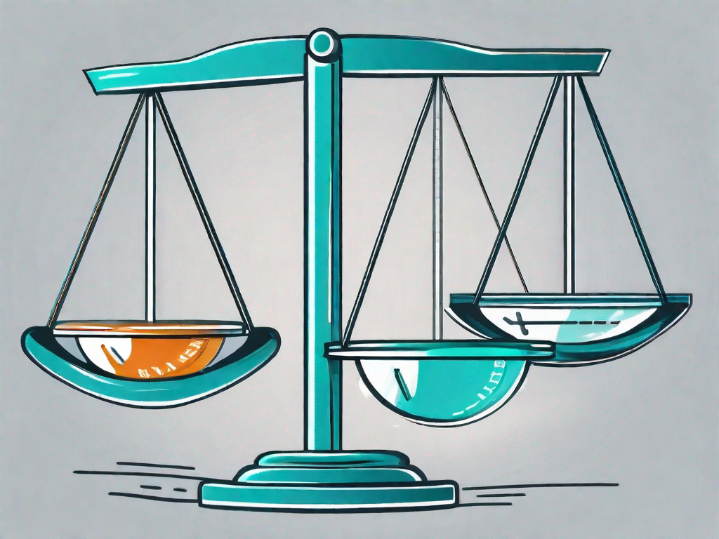 A balanced scale with various pestle analysis elements (political