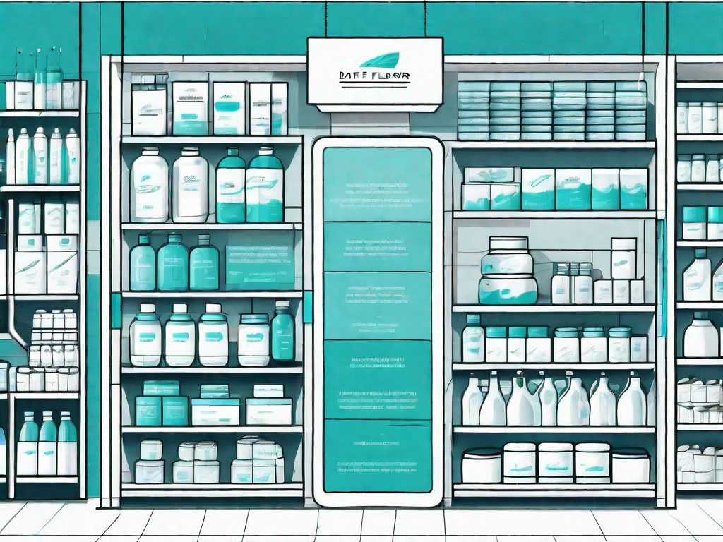 A data flow diagram with various retail products and store shelves