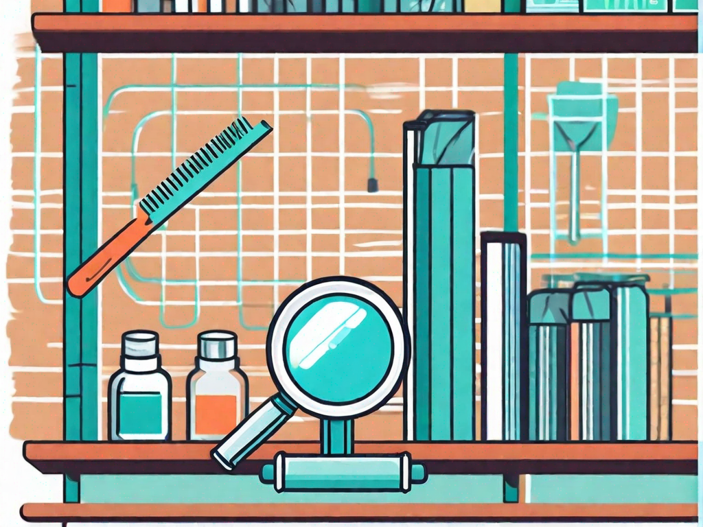 A magnifying glass examining a row of products on a store shelf